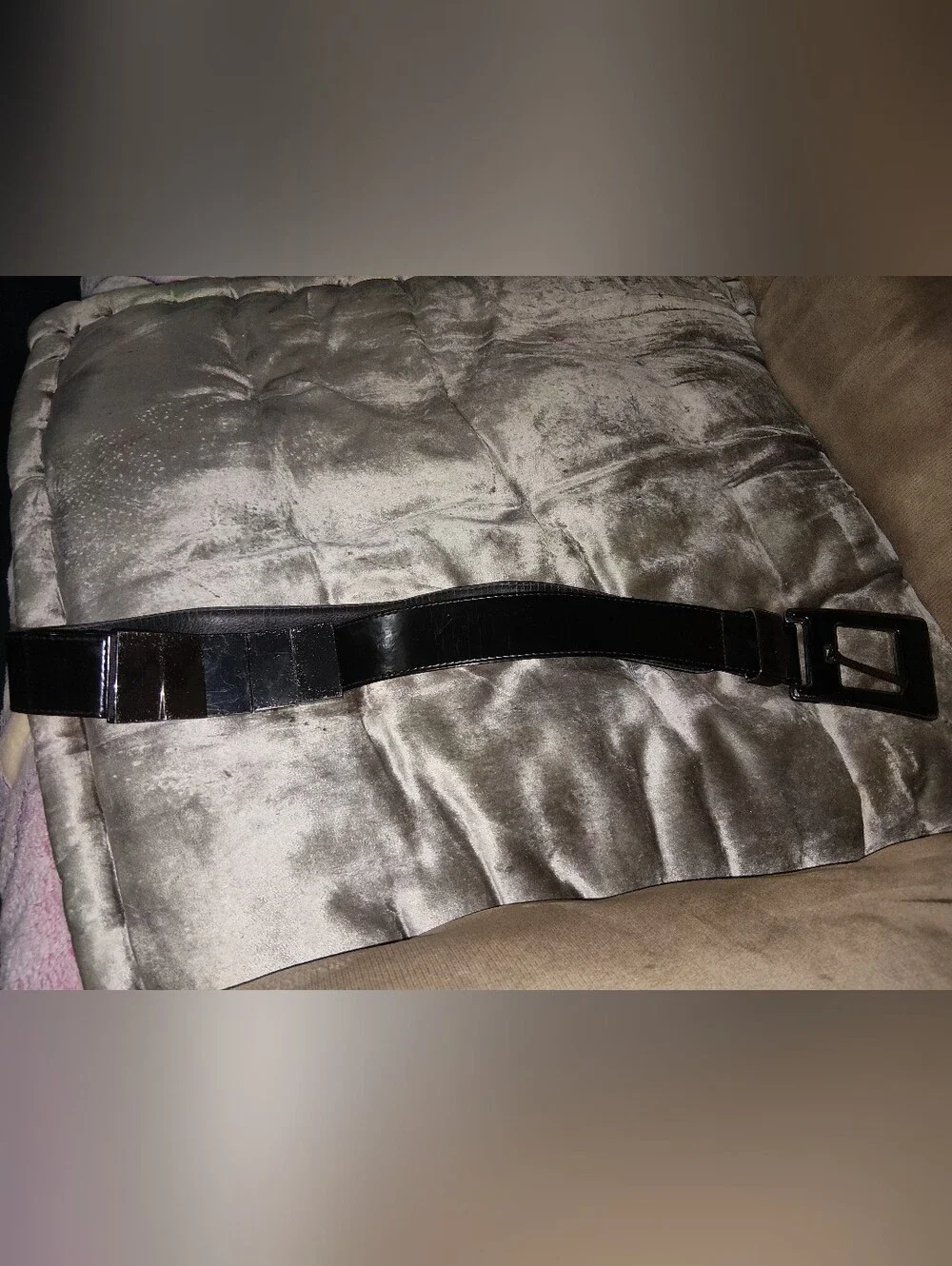 Suzi Roher Glossy Black Wide Patent Belt with Rectangular Buckle